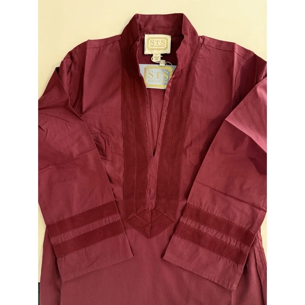 STS Sail to Sable 100% Cotton Maroon Caftan Dress XS Resort Preppy NWT $188 - Picture 5 of 15